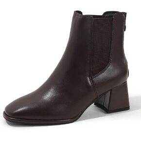 kkdom Women Squared Toe Flare Block Heel Soft Stretch Boot Back Zipper Fashion Mid Heel Ankle Bootie