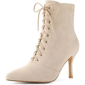 Allegra K Women's Pointy Toe Side Zip Lace Up Stiletto Heels Ankle Boots in Kuwait