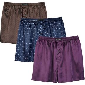 Men's Satin Boxer Briefs Pack, Silk Feeling Sleep Shorts with Fly Underwear