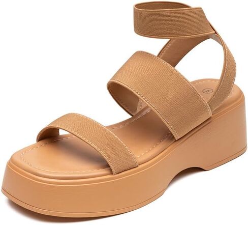 Trary Wedge Sandals for Women, Sandals for Women Dressy Summer, Cute Open Toe Platform Sandals, Lightweight Elastic Ankle Strap Sandals, Womens Heeled Sandals, Comfortable Beach Sandals, Summer Sandals for Women 2023 in Kuwait