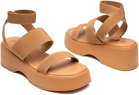 Trary Wedge Sandals for Women, Sandals for Women Dressy Summer, Cute Open Toe Platform Sandals, Lightweight Elastic Ankle Strap Sandals, Womens Heeled Sandals, Comfortable Beach Sandals, Summer Sandals for Women 2023 in Kuwait