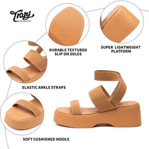 Trary Wedge Sandals for Women, Sandals for Women Dressy Summer, Cute Open Toe Platform Sandals, Lightweight Elastic Ankle Strap Sandals, Womens Heeled Sandals, Comfortable Beach Sandals, Summer Sandals for Women 2023 in Kuwait