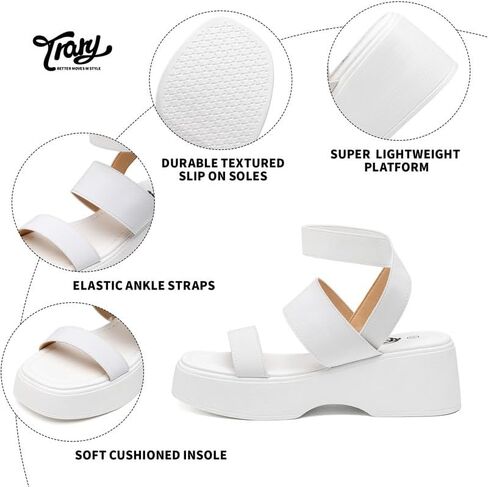 Trary Wedge Sandals for Women, Sandals for Women Dressy Summer, Cute Open Toe Platform Sandals, Lightweight Elastic Ankle Strap Sandals, Womens Heeled Sandals, Comfortable Beach Sandals, Summer Sandals for Women 2023 in Kuwait