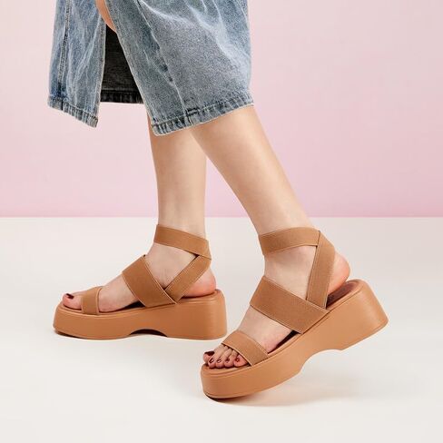 Trary Wedge Sandals for Women, Sandals for Women Dressy Summer, Cute Open Toe Platform Sandals, Lightweight Elastic Ankle Strap Sandals, Womens Heeled Sandals, Comfortable Beach Sandals, Summer Sandals for Women 2023 in Kuwait