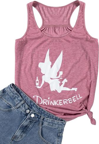تينكربيل تانك توب للسيدات مضحك في حالة سكر الجنية قميص تينكربيل راسيرباك تانك تيز in Kuwait