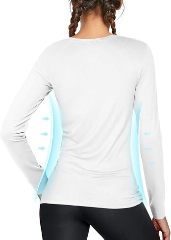 (الحجم: L) تي شيرت نسائي للجري بأكمام طويلة بعامل حماية من الأشعة فوق البنفسجية 50+، سريع الجفاف للحماية من أشعة الشمس فوق البنفسجية في الهواء الطلق in Kuwait