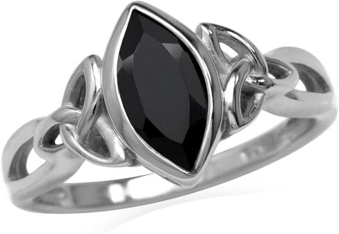 Silvershake Genuine Gemstone 925 Sterling Silver Triquetra Celtic Knot Solitaire Ring in Kuwait