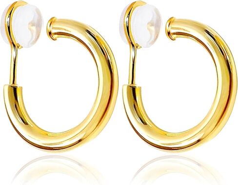 Chunky Clip On Hoop Earrings For Women Girl Trendy 14k Gold Plated Non Pierced Earrings For Women Fake Earrings Adjustable lightweight Earrings Mother Of Bride Earrings Christmas Gifts For Women in Kuwait