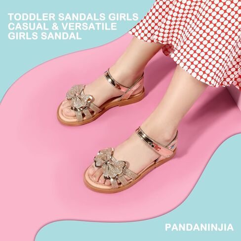 PANDANINJIA Girls Sandals, Open Toe Cute Bow Princess Girls Flats, Sparkly Summer Dress Shoes Sandals for Toddler/Little Kid/Big Kid in Kuwait