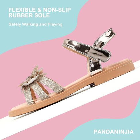 PANDANINJIA Girls Sandals, Open Toe Cute Bow Princess Girls Flats, Sparkly Summer Dress Shoes Sandals for Toddler/Little Kid/Big Kid in Kuwait