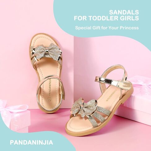 PANDANINJIA Girls Sandals, Open Toe Cute Bow Princess Girls Flats, Sparkly Summer Dress Shoes Sandals for Toddler/Little Kid/Big Kid in Kuwait