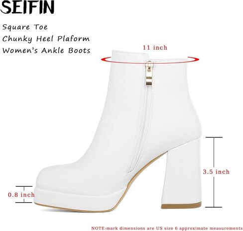 SEIFIN المرأة ساحة تو كعب مكتنز حذاء الكاحل GOGO كتلة عالية الكعب الجانب سستة الجوارب أحذية منصة قصيرة in Saudi Arabia