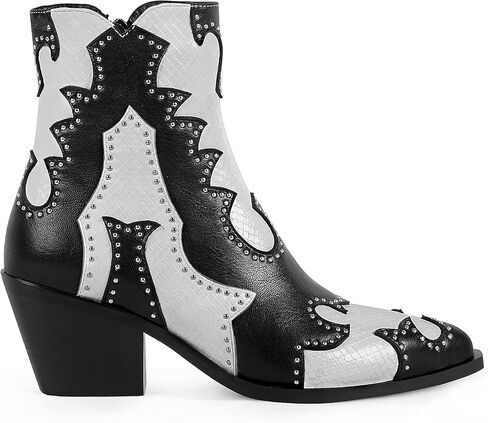 ANN CREEK أحذية رعاة البقر للكاحل للسيدات ببرشام مرصعة بأحذية راعية البقر أحذية غربية للسيدات ببرشام مرصع بكعب منخفض وكعب مكتنز ومقدمة من اللوز أحذية قصيرة in Kuwait