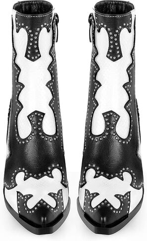 ANN CREEK أحذية رعاة البقر للكاحل للسيدات ببرشام مرصعة بأحذية راعية البقر أحذية غربية للسيدات ببرشام مرصع بكعب منخفض وكعب مكتنز ومقدمة من اللوز أحذية قصيرة in Kuwait