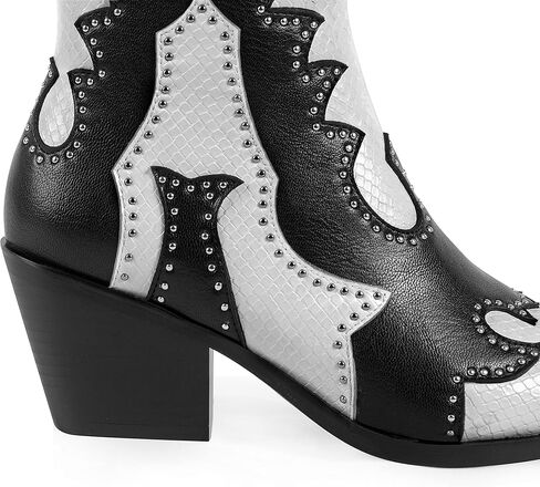 ANN CREEK أحذية رعاة البقر للكاحل للسيدات ببرشام مرصعة بأحذية راعية البقر أحذية غربية للسيدات ببرشام مرصع بكعب منخفض وكعب مكتنز ومقدمة من اللوز أحذية قصيرة in Kuwait