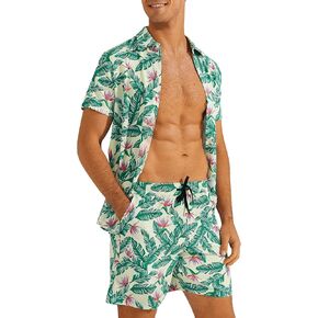 بدلة قميص هاواي للرجال، قمصان بولو مطبوعة استوائية أنيقة، شورتات قصيرة قابلة للتنفس، ملابس شاطئ سريعة الجفاف in Kuwait