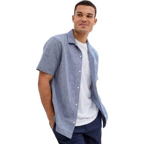 GAP Mens Short Sleeve Linen Resort Collar Button Down Shirt, Blue Shade, Medium US in Saudi Arabia