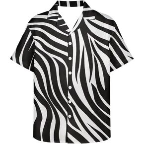 AmzPrint Black White Cow Hawaiian Shirt for Men Summer Vacation Beach Party Casual Loose Button Down Shirt Men Big and Tall in Saudi Arabia