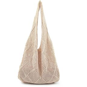 Stizimn Crochet Mesh Beach Tote Bag Shoulder Bag Handbags Knitting Hollow Summer Bag Hobo Bag Aesthetic for Women