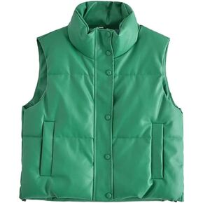 سترة نسائية من الجلد الصناعي منتفخة من KEOMUD سترة شتوية دافئة مبطنة بدون أكمام in Kuwait