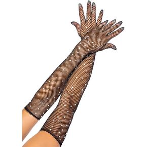 aoozleny Womens Rhinestone Fishnet Long Gloves Mesh Gloves Goth Cosplay Costume Accessories
