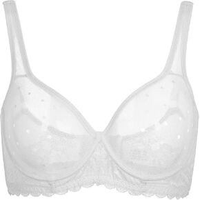 Mesh See Through Unlined Sheer Bra Full Coverage Lace Bralette for Women