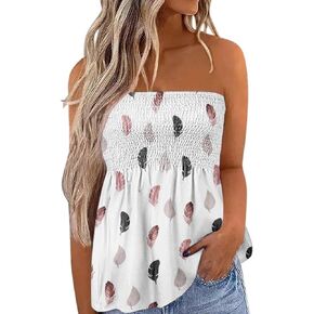 Women's Strapless Tube Top Sleeveless Pleated Pattern Stretchy Summer Shirt Blouse