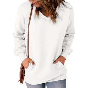 DJT FASHION المرأة الصوف البلوز للنساء قمصان عادية الخامس الرقبة طويلة الأكمام بلايز البلوز مع جيوب in Kuwait