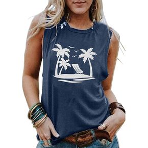 قمصان KIMSOONG Beach Tank Tops للسيدات صيفية برسومات شجرة النخيل لقضاء العطلات في هاواي بدون أكمام in Kuwait