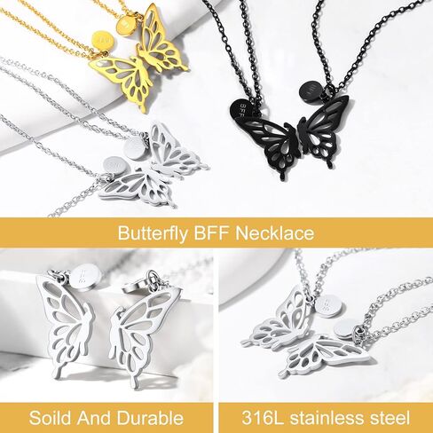قلادات FOCALOOK على شكل فراشة BFF لشخصين، قلادة صداقة على شكل فراشة للنساء هدية عيد ميلاد أفضل صديق in Kuwait