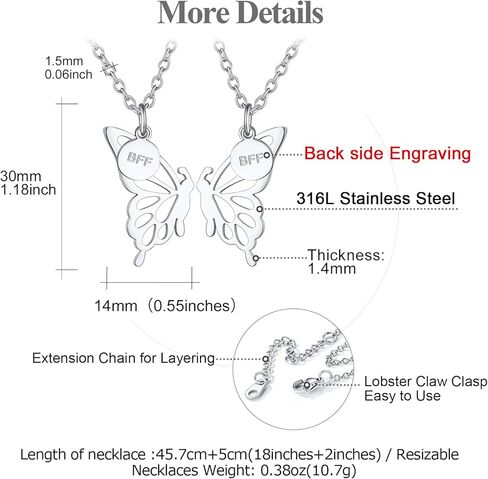 قلادات FOCALOOK على شكل فراشة BFF لشخصين، قلادة صداقة على شكل فراشة للنساء هدية عيد ميلاد أفضل صديق in Kuwait