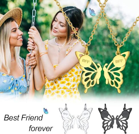 قلادات FOCALOOK على شكل فراشة BFF لشخصين، قلادة صداقة على شكل فراشة للنساء هدية عيد ميلاد أفضل صديق in Kuwait