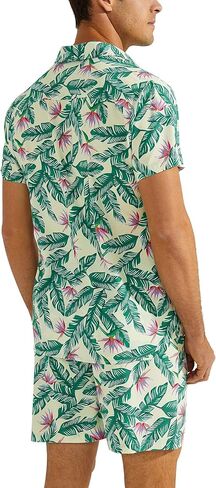 بدلة قميص هاواي للرجال، قمصان بولو مطبوعة استوائية أنيقة، شورتات قصيرة قابلة للتنفس، ملابس شاطئ سريعة الجفاف in Kuwait