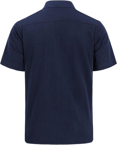 قميص J.VER رجالي من القطن والكتان قميص Guayabera كاجوال بأزرار وأكمام قصيرة مع جيب مطرز - أزرق داكن 3X-Large in Kuwait