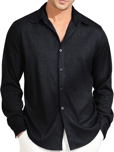 قمصان OYOZONE الرجالية ذات المقاس الرياضي، قمصان علوية كاجوال بأزرار سفلية ومتماسكة ومضلعة in Kuwait