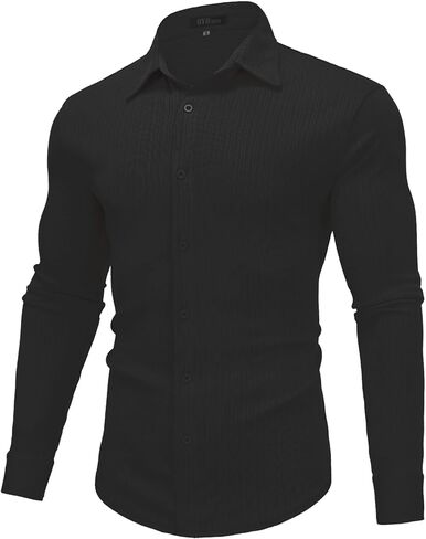 قمصان OYOZONE الرجالية ذات المقاس الرياضي، قمصان علوية كاجوال بأزرار سفلية ومتماسكة ومضلعة in Kuwait