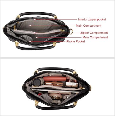 LAORENTOU حقيبة يد مصنوعة من جلد البقر للنساء ذات مقبض علوي محفظة سيدة حقائب جيوب كتب حقيبة كتف حقائب العمل in Kuwait