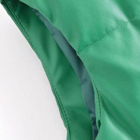 سترة نسائية من الجلد الصناعي منتفخة من KEOMUD سترة شتوية دافئة مبطنة بدون أكمام in Kuwait