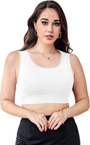 WDIRARA Women's Plus Size Bralette Scoop Neck Sleeveless Crop Cami Top Bra in Kuwait