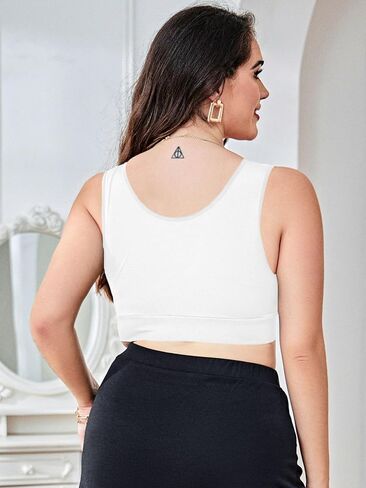 WDIRARA Women's Plus Size Bralette Scoop Neck Sleeveless Crop Cami Top Bra in Kuwait