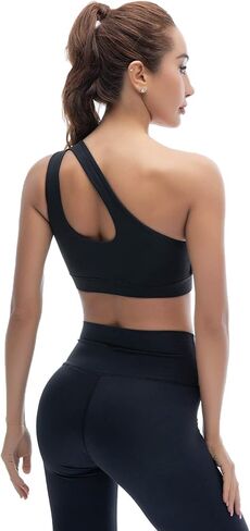 حمالة صدر رياضية بكتف واحد من glamline للنساء، حمالة صدر يوغا مبطنة قابلة للإزالة، بدون أسلاك، مثيرة وجذابة، للتمرين في صالة الألعاب الرياضية in Kuwait