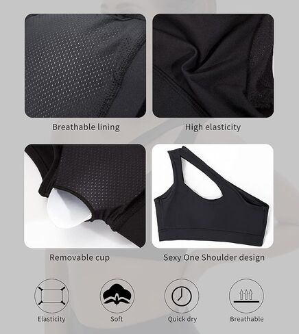 حمالة صدر رياضية بكتف واحد من glamline للنساء، حمالة صدر يوغا مبطنة قابلة للإزالة، بدون أسلاك، مثيرة وجذابة، للتمرين في صالة الألعاب الرياضية in Kuwait