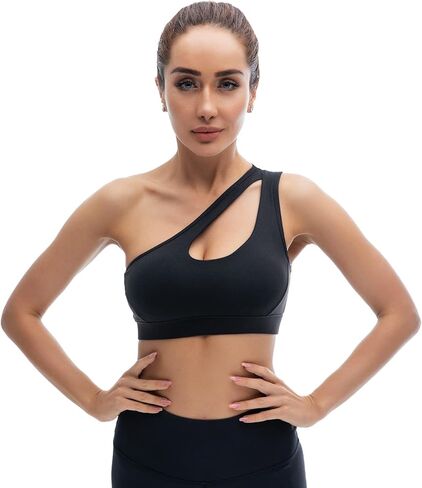 حمالة صدر رياضية بكتف واحد من glamline للنساء، حمالة صدر يوغا مبطنة قابلة للإزالة، بدون أسلاك، مثيرة وجذابة، للتمرين في صالة الألعاب الرياضية in Kuwait