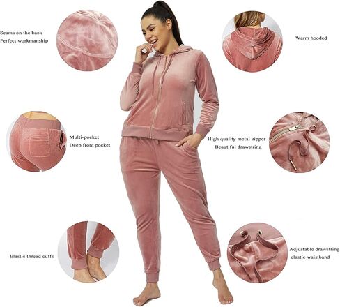 Yafanqi المرأة القطيفة رياضية 2 قطعة Sweatsuits طويلة الأكمام المخملية الركض الدعاوى الرياضية الزي رياضية البدلة in Kuwait