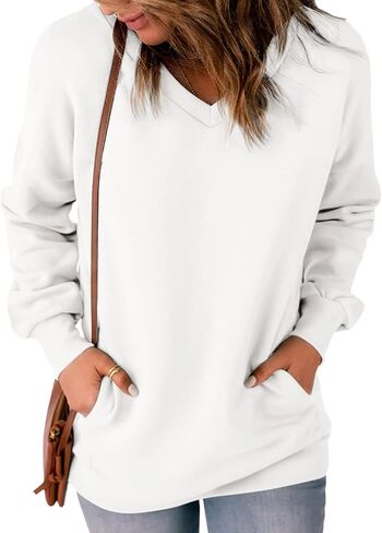 DJT FASHION المرأة الصوف البلوز للنساء قمصان عادية الخامس الرقبة طويلة الأكمام بلايز البلوز مع جيوب in Kuwait