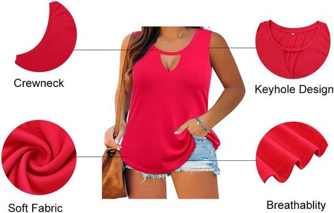 RITERA Plus Size Tank Tops for Women V/Round Neck Summer Sleeveless Basic Pleated Shirt Keyhole Tank XL-5XL in Kuwait