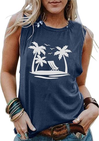 قمصان KIMSOONG Beach Tank Tops للسيدات صيفية برسومات شجرة النخيل لقضاء العطلات في هاواي بدون أكمام in Kuwait