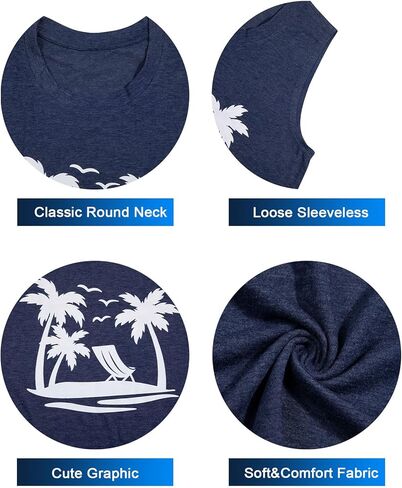 قمصان KIMSOONG Beach Tank Tops للسيدات صيفية برسومات شجرة النخيل لقضاء العطلات في هاواي بدون أكمام in Kuwait