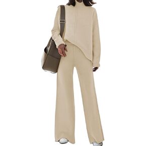 VamJump Women's 2 Piece Outfits Lounge Sets Long Sleeve High Neck Sweater Pullover Top Wide Leg Pants Sweatsuit Sets