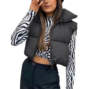 Ayturbo Women's Lightweight Cropped Puffer Vest Quilted Padded Zip Up Sleeveless Jacket